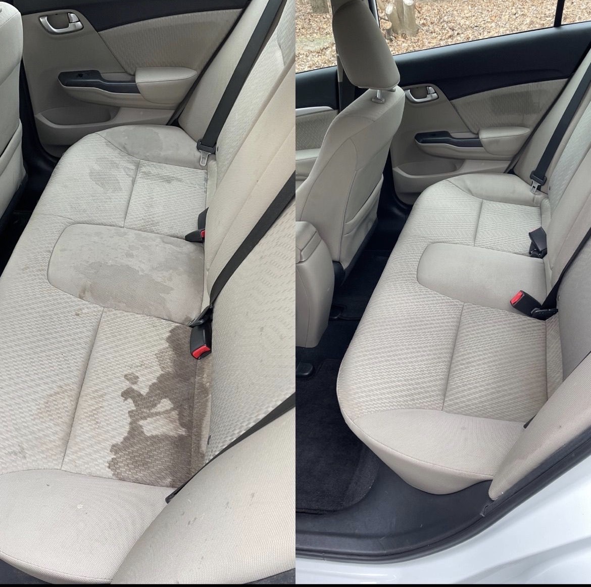 Before and after interior fabric seat detail